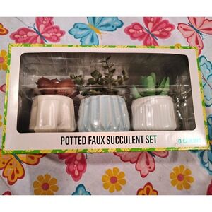 Festive Voice Artificial Succulent 3-Pack Ceramic Planter Set, Multicolor